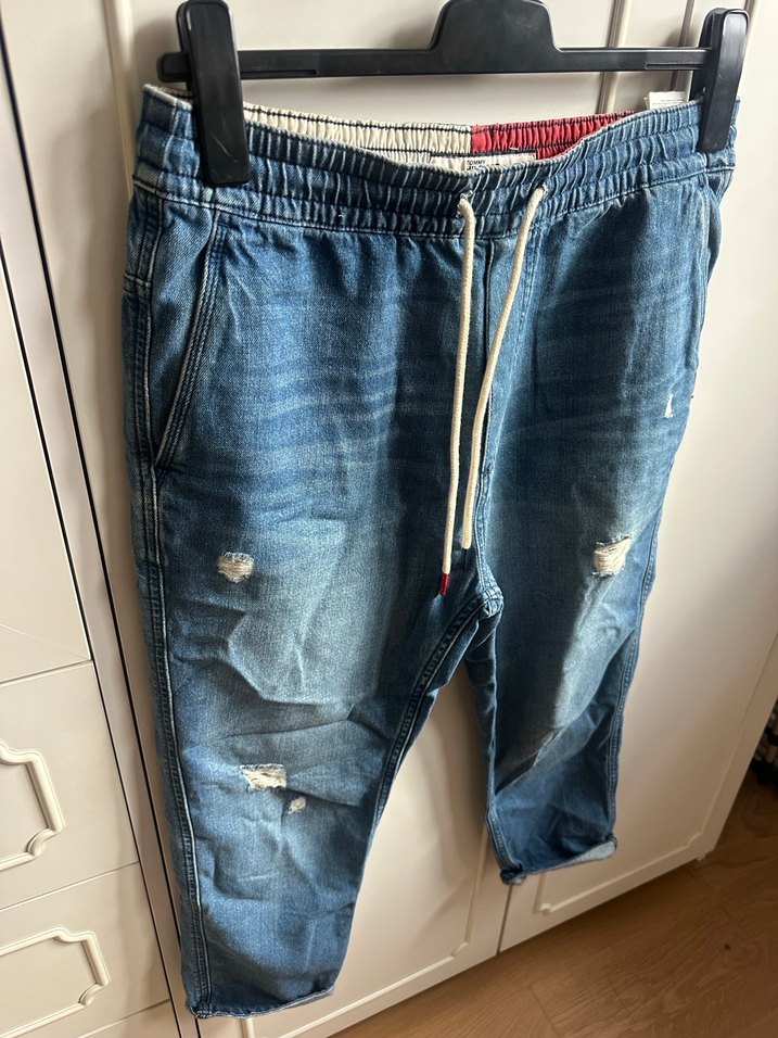 Tommy Erkek Mavi Belden Bağlamalı Bol Kesim Denim Pantolon - Görsel 5