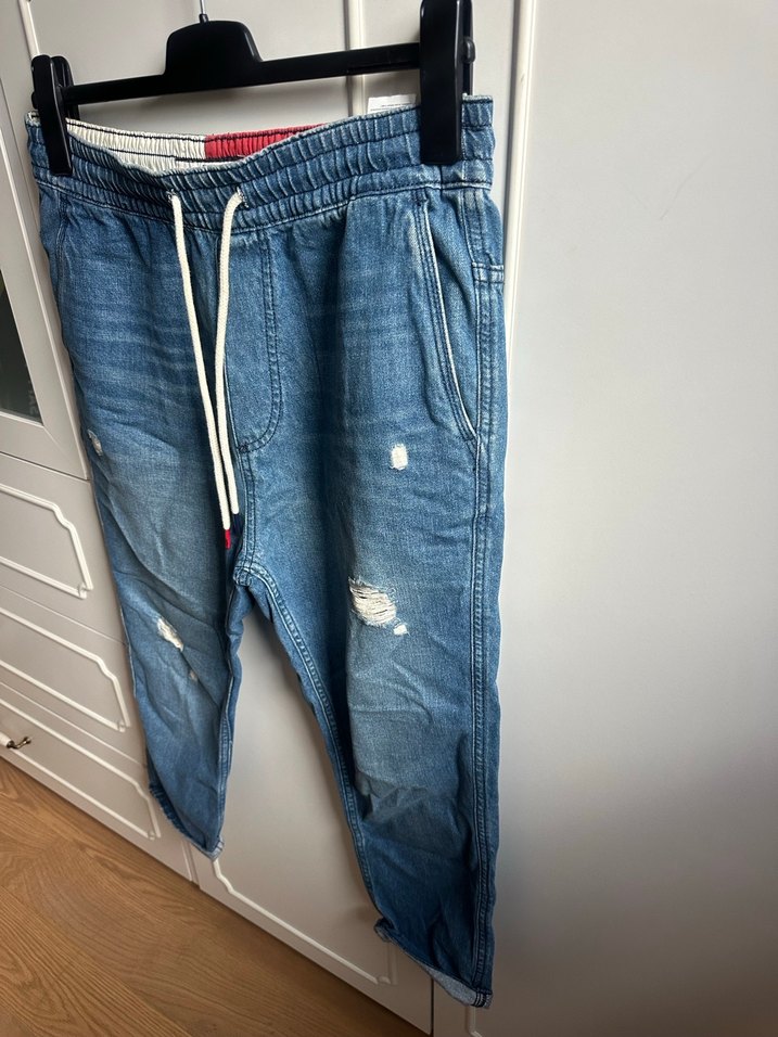 Tommy Erkek Mavi Belden Bağlamalı Bol Kesim Denim Pantolon - Görsel 4