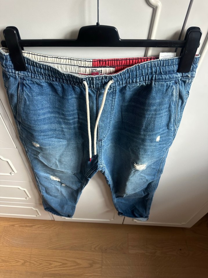 Tommy Erkek Mavi Belden Bağlamalı Bol Kesim Denim Pantolon - Görsel 3