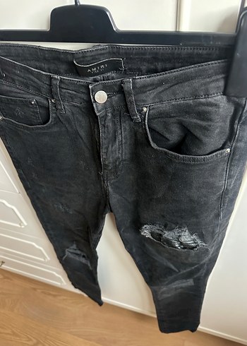 Amiri Siyah Rahat Kesim Yırtık erkek Kot Pantolon - Görsel 6