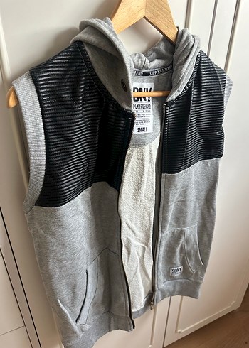 Erkek Gri Kapüşonlu Fermuarlı Yelek - Görsel 5