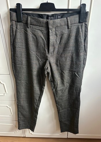 Gri erkek Kumaş Pantolon - Midi, Kemerli - Görsel 2