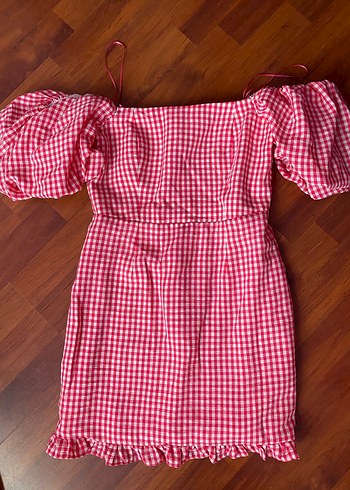 Kırmızı Kareli Mini Elbise Fırfırlı - Görsel 2