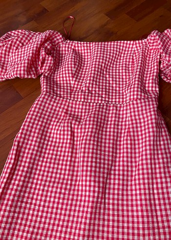 Kırmızı Kareli Mini Elbise Fırfırlı - Görsel 3