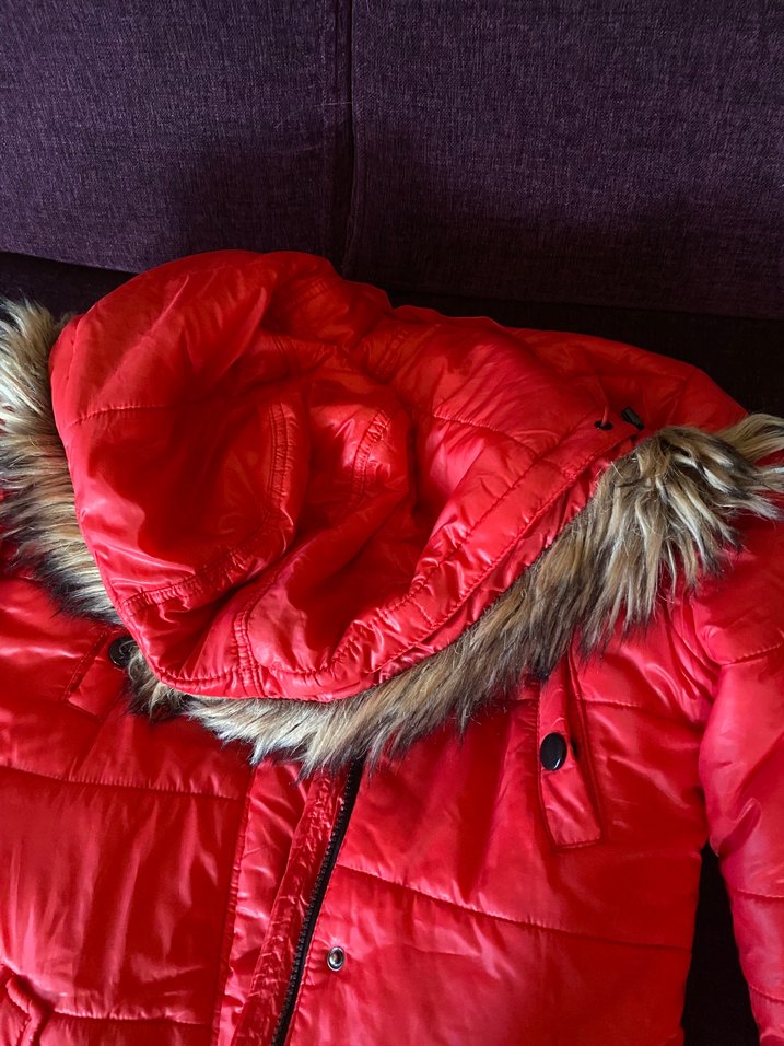 Kürklü Kırmızı Kadın Kışlık Mont - Görsel 3