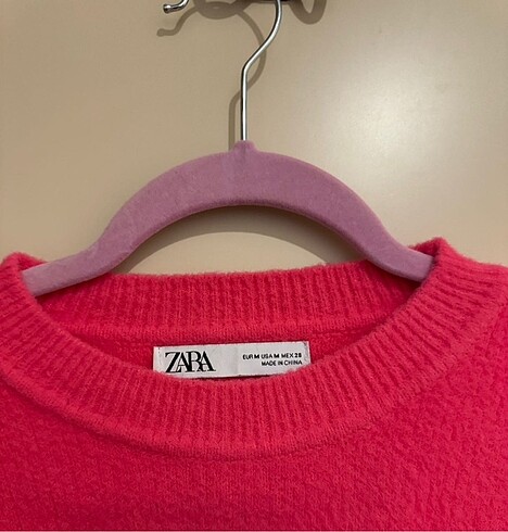 m Beden Zara Crop Yumuşak Dokulu Neon Kazak