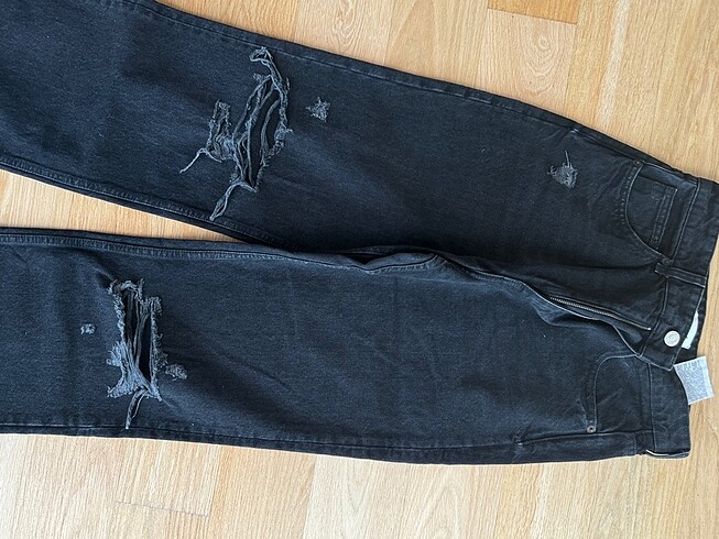 40 Beden Zara Wide Leg Siyah Yüksek Bel Pantolon Yırtmaç Jean