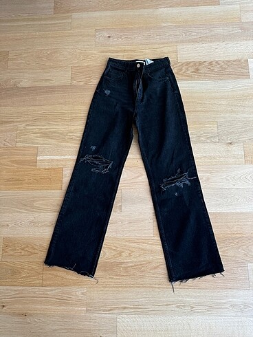 Zara Wide Leg Siyah Yüksek Bel Pantolon Yırtmaç Jean