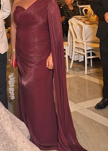 Bordo Drapeli Uzun Abiye Elbise