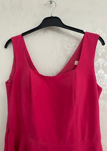 Pembe V Yakalı Midi abiye Elbise - Görsel 2