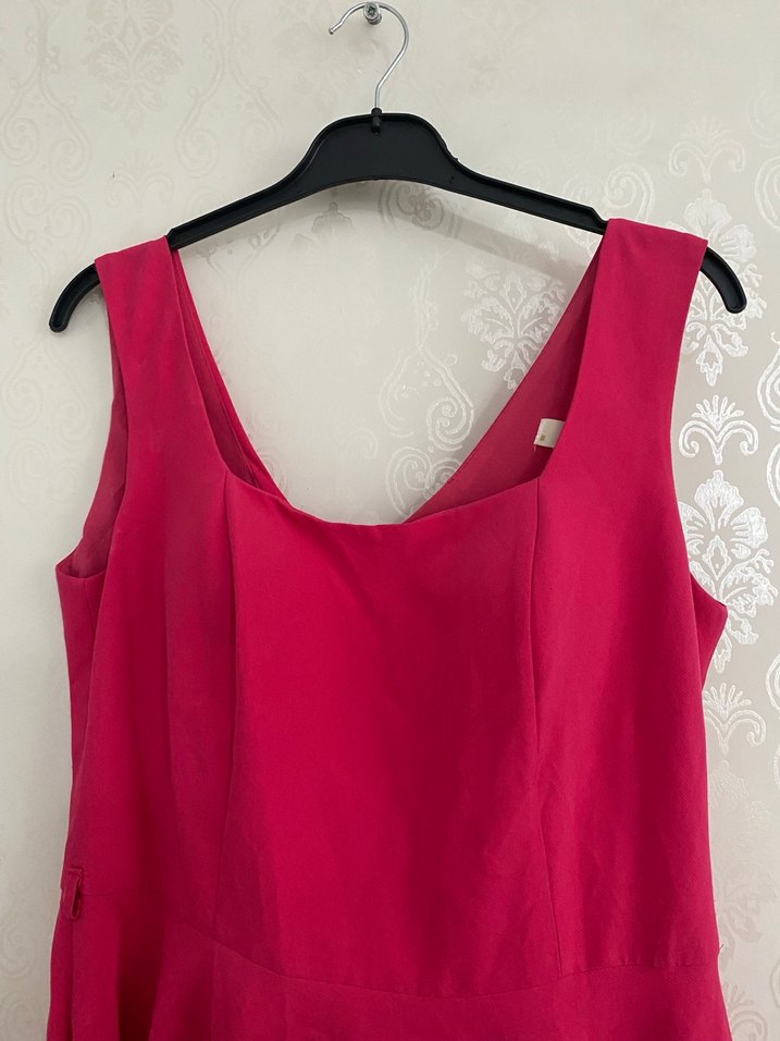 Pembe V Yakalı Midi abiye Elbise - Görsel 2