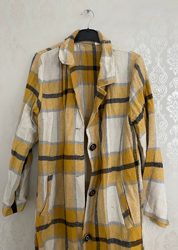 Uzun Kollu Sarı Ekose Kalın Gömlek - Görsel 2