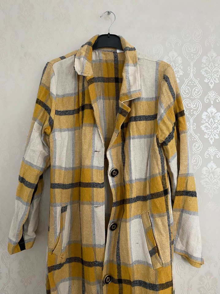 Uzun Kollu Sarı Ekose Kalın Gömlek - Görsel 2