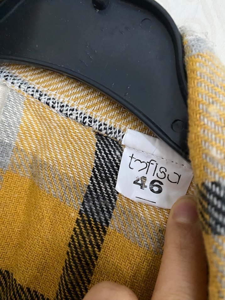 Uzun Kollu Sarı Ekose Kalın Gömlek - Görsel 3