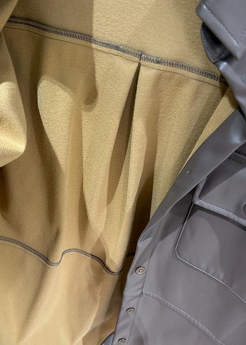 Düğmeli Bej Kadın Deri Ceket - Görsel 5