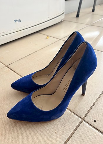 35 Beden Klasik Lacivert Süet Stiletto Topuklu Ayakkabı