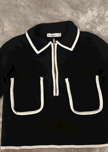 Zara Beyaz Biyeli Siyah Fermuarli Polo Ust