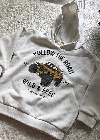 Beyaz Kapüşonlu Erkek Sweatshirt - Görsel 3