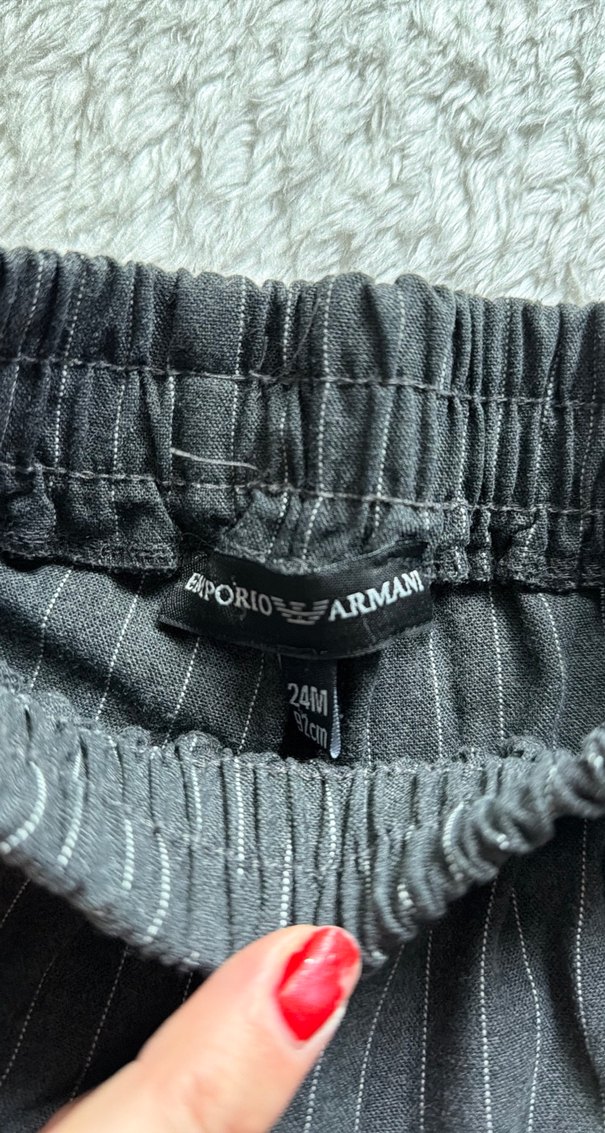 Gri Çizgili Salaş Keten Mini Şort - Görsel 2