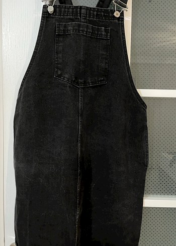 38 Beden siyah Renk Siyah Denim Midi Uzun kot kumaş salopet