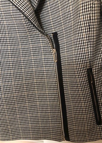 Yeni etiketli  Gri Ekose Midi Kadın Ceket - Görsel 5