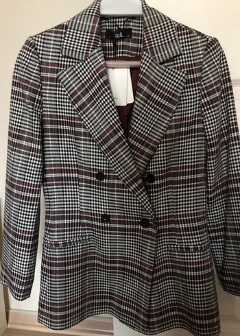 Kahverengi Ekose Düğmeli Kadın Blazer iki kol arası 45 boy 67 cm - Görsel 5