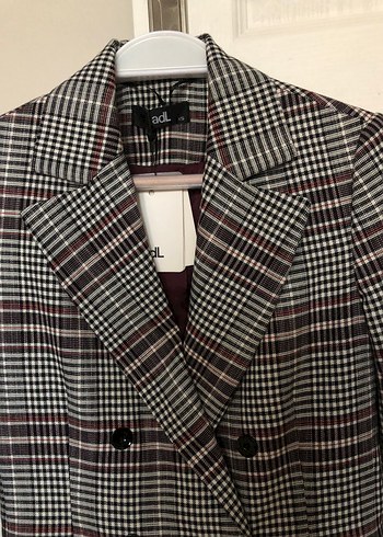Kahverengi Ekose Düğmeli Kadın Blazer iki kol arası 45 boy 67 cm - Görsel 4