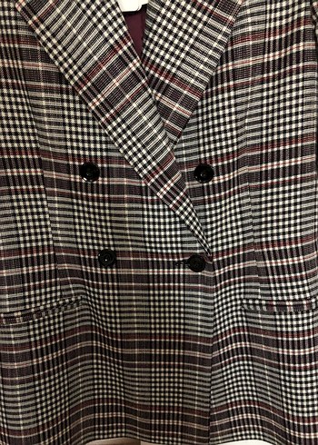 Kahverengi Ekose Düğmeli Kadın Blazer iki kol arası 45 boy 67 cm - Görsel 2