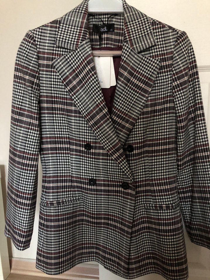 Kahverengi Ekose Düğmeli Kadın Blazer iki kol arası 45 boy 67 cm - Görsel 5