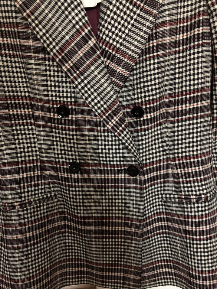 Kahverengi Ekose Düğmeli Kadın Blazer iki kol arası 45 boy 67 cm - Görsel 2