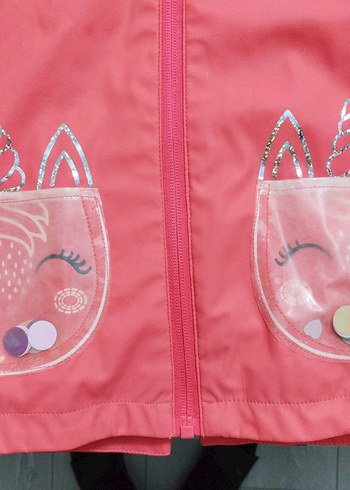 Kız Çocuk Pembe Baskılı Yağmurluk - Görsel 2