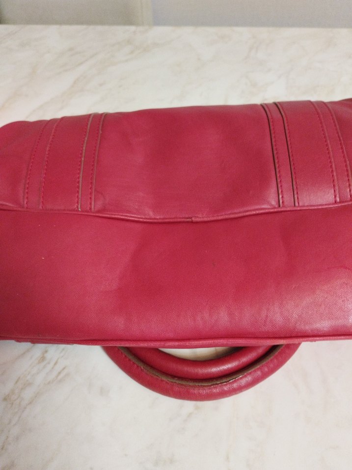 Kırmızı Deri Kadın Çanta Fermuarlı - Görsel 5
