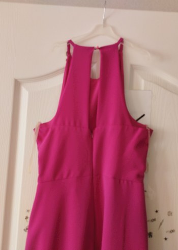 Pembe V Yaka Drapeli Uzun Abiye Elbise - Görsel 6