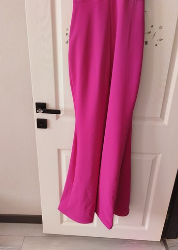 Pembe V Yaka Drapeli Uzun Abiye Elbise - Görsel 7