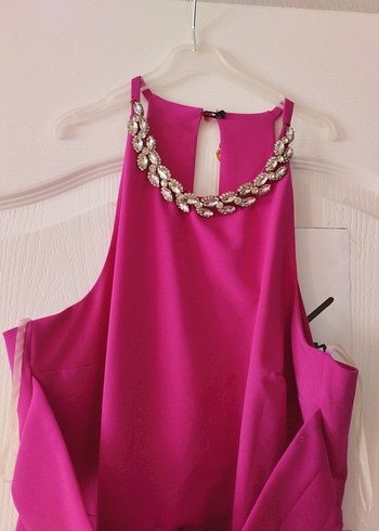 Pembe V Yaka Drapeli Uzun Abiye Elbise - Görsel 3