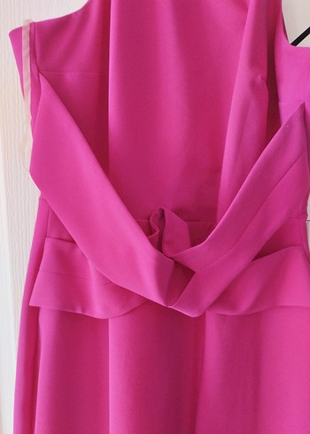 Pembe V Yaka Drapeli Uzun Abiye Elbise - Görsel 5