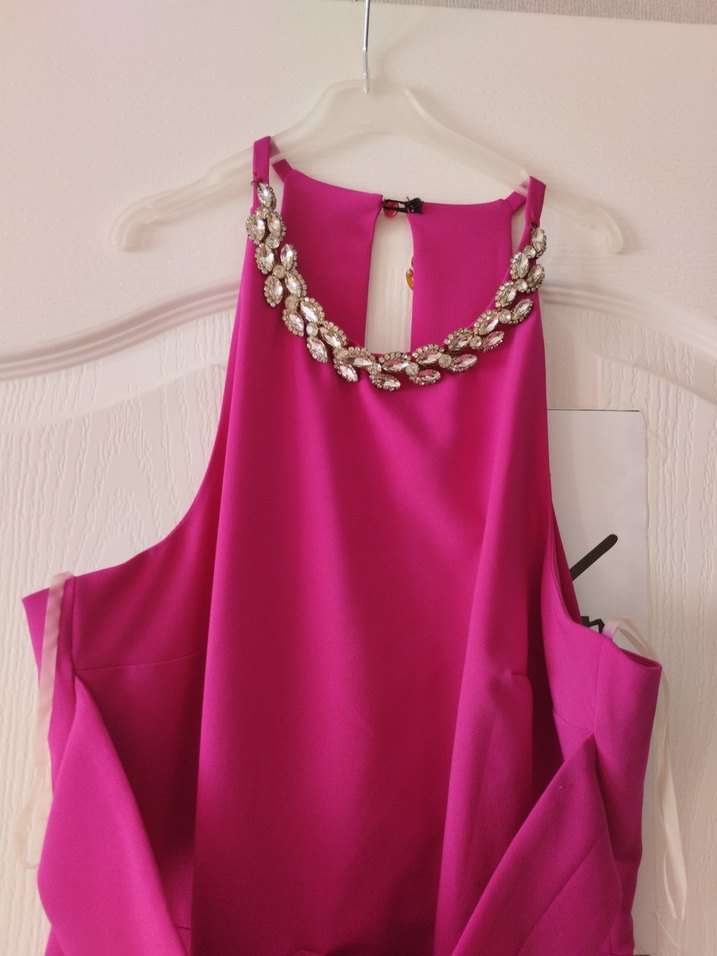 Pembe V Yaka Drapeli Uzun Abiye Elbise - Görsel 3