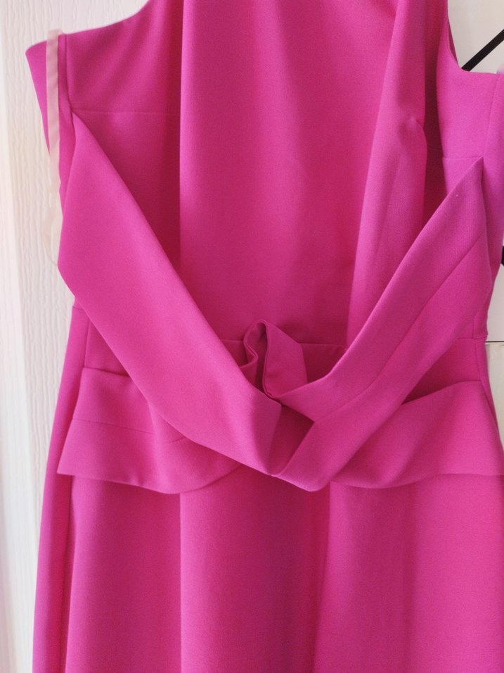 Pembe V Yaka Drapeli Uzun Abiye Elbise - Görsel 5