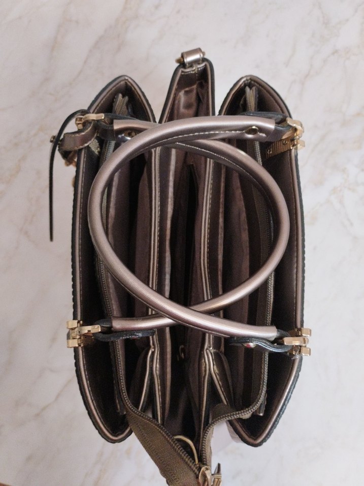 Bej Gri Deri Kadın Çanta - Görsel 4