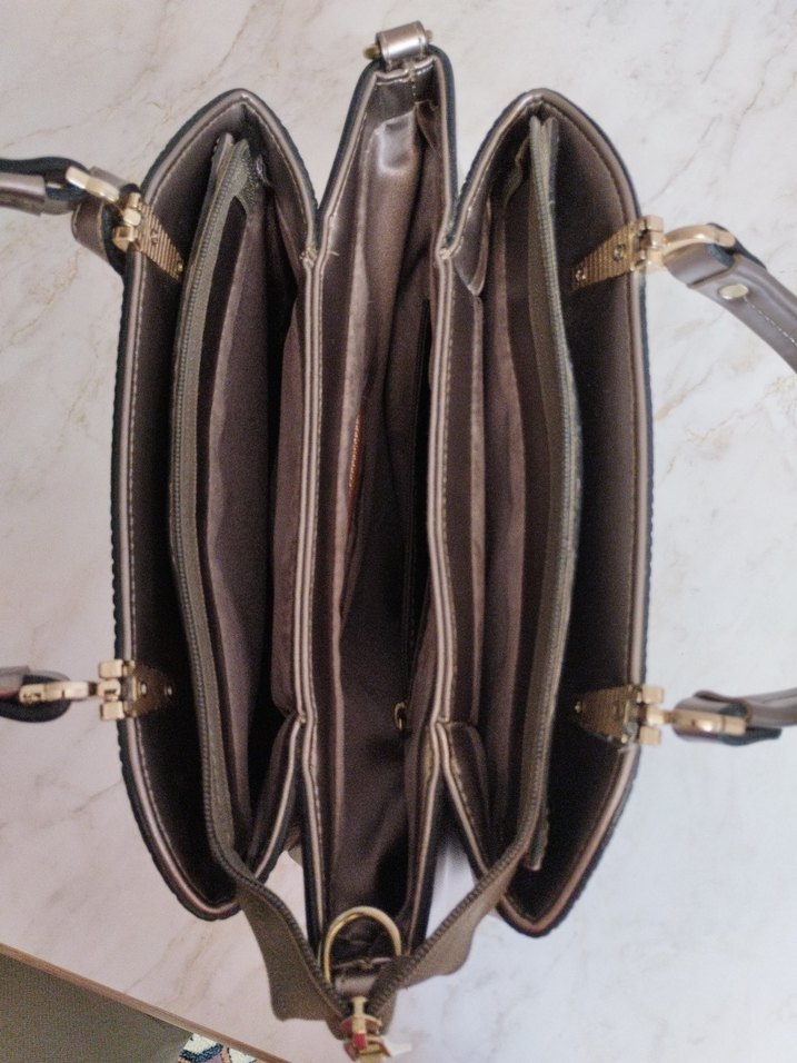 Bej Gri Deri Kadın Çanta - Görsel 3