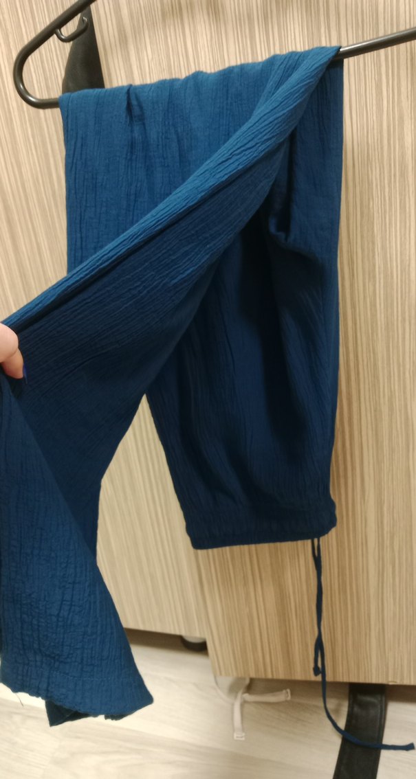 Lacivert Kadın Keten Bol Paça Pantolon - Görsel 4