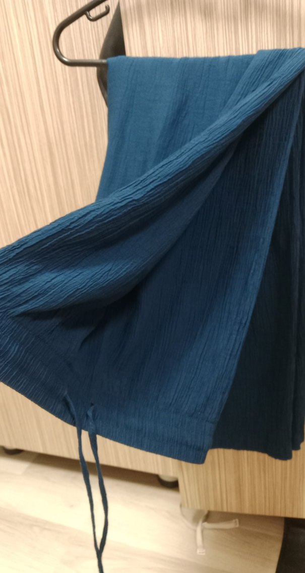 Lacivert Kadın Keten Bol Paça Pantolon - Görsel 2