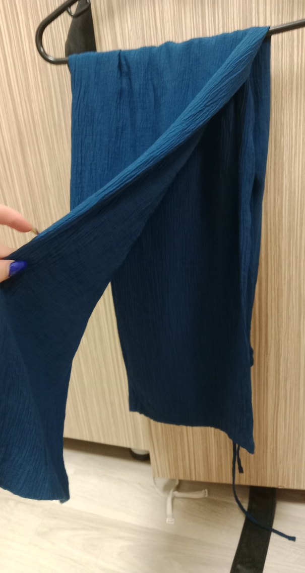 Lacivert Kadın Keten Bol Paça Pantolon - Görsel 5