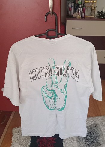 Beyaz Kadın Baskılı Pamuk Tişört - Görsel 2