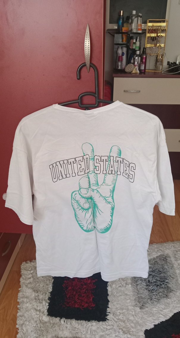 Beyaz Kadın Baskılı Pamuk Tişört - Görsel 2