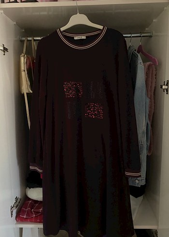 xl Beden Bordo Uzun Kollu Payetli Midi Tunik
