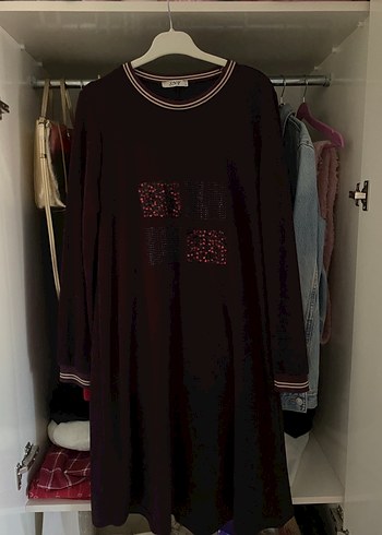 Bordo Uzun Kollu Payetli Midi Tunik