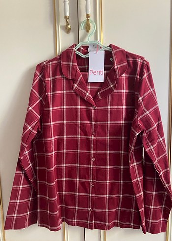 Penti Bordo Kareli Düğmeli Kadın pijama takımı