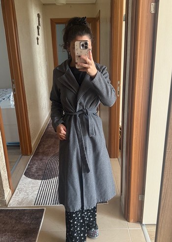 Gri Uzun Kadın Kaban - Görsel 3