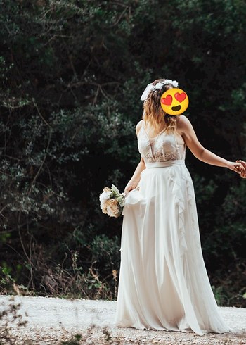 Beyaz Drapeli Uzun Straplez Kadın Elbise - Görsel 3